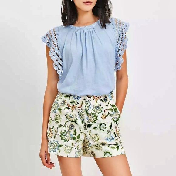LOFT Tops - LOFT Blue Crochet Flutter Top Shirt NWT